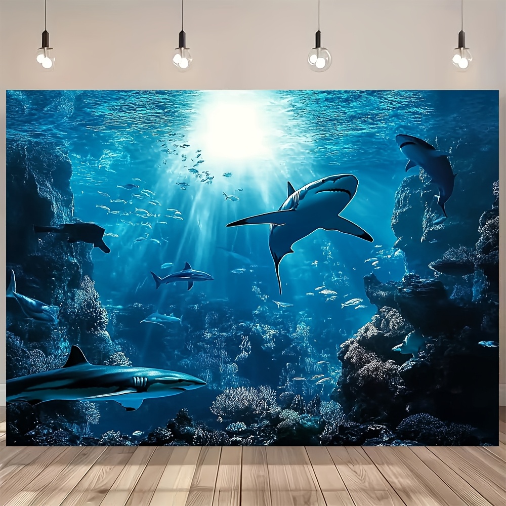 Aquarium Marine Blue - Impresionante Tapiz de Pared con Tiburones